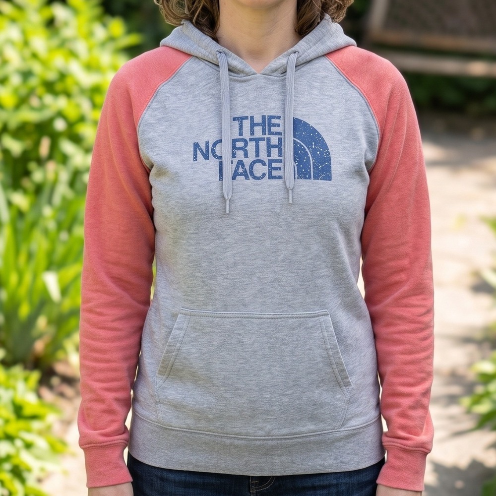 The North Face Womens Grey Coral Raglan Logo Hoodie Sweatshirt